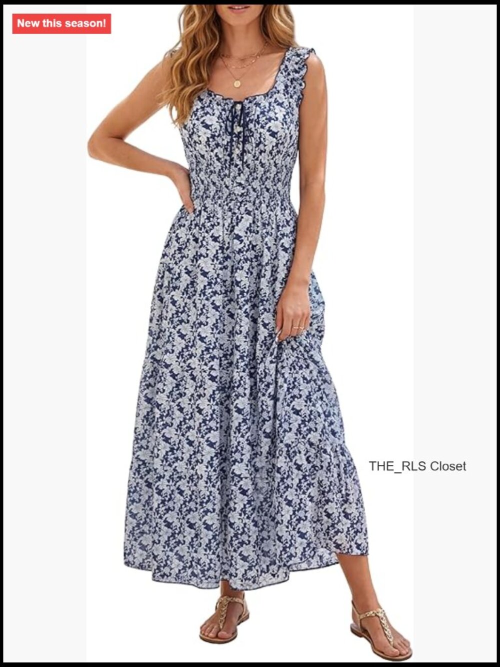 Polyester Maxi Dress With Smocked Waist And Tiered Skirt